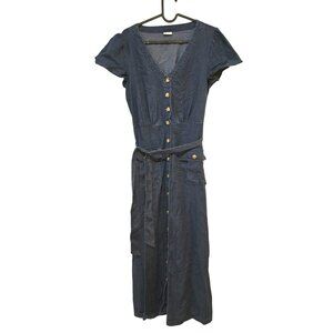 Lascana Long Maxi Jean Dress Front Buttons Belt Short Sleeves Women's Size 4